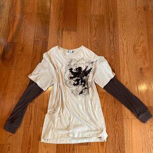 Y2k grunge phoenix griffin cross layered thermal long sleeve tee